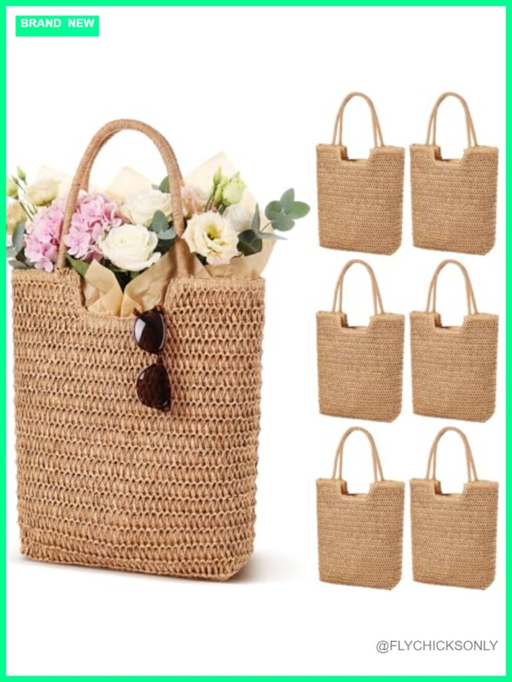 6 Pack Straw Beach Bags for Women Crochet Tote Boho Large Woven Tote for